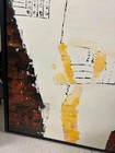 Vintage Mid Century Abstract Modern Art Painting Red Yellow Orange Canvas 41x41