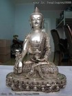 12 Inch Tibet White Copper Silver Buddhism Bhaisajyaguru Sakyamuni Buddha Statue