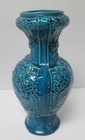 Vintage Turquoise Blue Chinese Art Pottery Vase-flowers  Birds-exc -l  k 