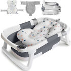 Foldable Infant Baby Bath Tub W thermometer Newborn Portable Shower Bathtub Gray