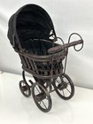 Vintage Wicker Wooden And Metal Toy Stroller Antique Rare Doll Carriage 15  Tall
