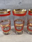 Mid Century Modern Red Gold Banded Cocktail Glasses Set Of 3 Mcm