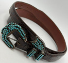 Virgil Dishta Sterling Silver Zuni Turquoise Cluster Belt Buckle Petit Point