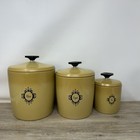 Vtg West Bend Mcm Harvest Gold Kitchen Canisters 70 s Flour Sugar Tea Coffee