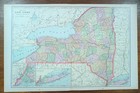 Vintage 1901 New York Map 22 x14   Old Antique Original Buffalo Niagara Falls Ny