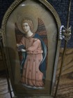 Rare Antique Florentine Italian Brass Frame Angel Painting 
