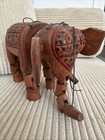 Vintage Hand Carved Asian Folk Art Wooden Jointed Painted Elephant Marionette