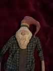 Primitive Folk Art Santa Claus Cloth Doll W hardened Face   Bell Accents A696