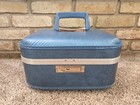 Vtg 70s Jcpenny Metallic Blue Vinyl Makeup Vanity Travel Train Case W keys Usa 