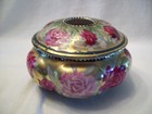 Vintage Nippon Hand Painted Porcelain Rose   Gold Gild Hair Receiver Dresser Box