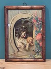 Vintage Framed Ephemera Greeting Card - Lucky Dog - 8x6 - Horseshoe Good Luck