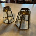 Pair Brass Vintage Hexagonal Glass Metal Lamp Shades  