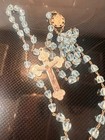 Vintage Rosary Silver Aqua Beads Crucifix Catholic 