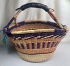 Vtg Market Basket Large Handmade Hand Woven W Leather Handle Africa Fair Trade
