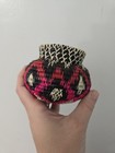 Wounaan Small Woven Basket Panama  Handwoven Angry Waves  3  Pink Black Red 