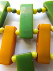 Vintage Celluloid Bib Necklace 1950s Statement Green Amber Yellow Read