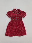 Vintage Girl s Dress Size 4 Red Floral Print Smocked Embroidered