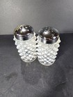 Vintage Fenton Opalescent Moonstone Hobnail Salt   Pepper Shaker Set