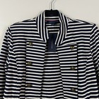 Tommy Hilfiger Military Band Jacket Blazer Size M Navy White Stripe Open