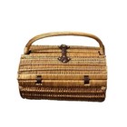 Vintage Picnic Time Barrel Lexus Wicker Picnic Basket Date Night Set