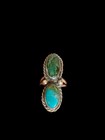 Vintage Signed Native American Sterling Silver Double Turquoise Ring Size  7