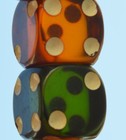 Antique Vintage German Amber Bakelite Catalin Orange Green Dice 2 Pcs Rare