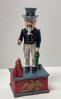 Vntg Uncle Sam Cast Iron Piggy  Bank Mechanical Put Coin In Hand   Pushed Button