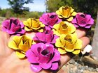 Ten Pink Yellow Metal Roses  Flowers For Crafts  Jewelry  Embellishments  Accent