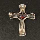 Sterling Silver 925 Cross With Garnet And Marcasite  1 X 1 Inch Pin  Vintage