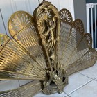 Salvaged Vintage Art Nouveau Brass Peacock Fireplace Screen With Figural Dancer