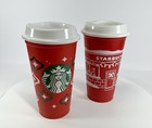 Set Of 2 Starbucks Holiday Reusable Red Cups Grande Red Cup Day Limited Edition 