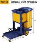 Blue 3-shelf Janitorial Cart With Key-locking Cabinet With Yellow Vinyl Bag New