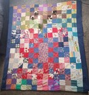 Vintage Handmade Square Patchwork Quilt Vibrant Hippy Colors Cottage Patriotic