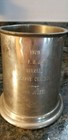 Vintage English Pewter Tankard England 5  Stein W  Fox Handle    engraved   