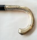 Sterling Silver Crook Handle Walking Stick  Georgian Era Black Wood Cane Gift