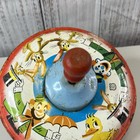 Tin Toy Spinning Top With Circus Clown Rabbits Ducks Vintage Usa