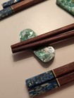 Vintage Japanese Chopsticks Mother Of Pearl Or Abalone Wooden 5 Pair   Rests