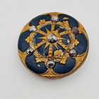 Ant Victorian 19thc Brass Button Black Paint Cut Steel Inlay Starburst Design