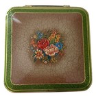 Floral Hinged Square Tin Vintage Container Made In Holland Victorian Style Green