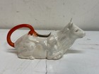 Antique 1930s Czechoslovakia Ceramic Cow Creamer Figural Pitcher Orange Handle