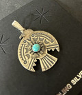Navajo Sterling Silver Turquoise Stamped Thunderbird Pendant