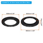 43mm-58mm Metal Step Up Ring  2 Pcs Camera Lens Filter Adapter Ring Black