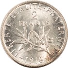 1916 France Silver 2 Francs  2685 Oz Asw Km-845 1     Uncirculated 