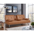 Luxury Faux Leather Convertible Futon Sofa Bed W  Cupholders   Pillows Brown New