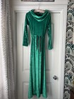 Vtg 70s Niki-lu Crushed Velvet Green Maxi House Dress Cowl Neck Retro S m