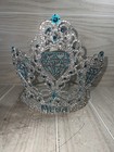 Pageant Mega Blue Crystal Tiara Full Round Crown Wedding Large Jewelry Costumes