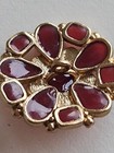 Chanel Rare 100  Authentic Gripoix Button     Red Cabochons  Cc Logo  Gold-tone Me