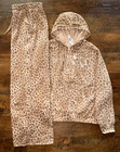 Victoria s Secret Pink Leopard Campus Hz Hoodie   Pants Set Rose Gold Foil L Xl