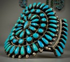 Huge Vintage Navajo Sterling Silver Turquoise Cluster Cuff Bracelet Big   Heavy 