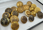 Mismatchd Lot Of 19 Antique Buttons Arrow Key Sword Deer Coat Of Arms Crown Lion